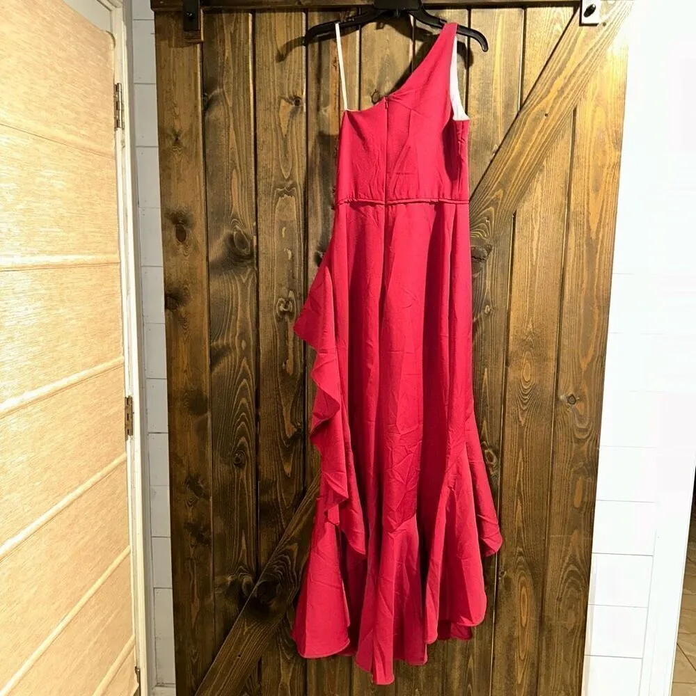 NWT Ieena for Mac Duggal One Shoulder Ruffle Gown - Image 2