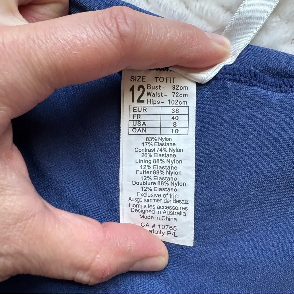 Seafolly Freshwater Maillot Square Neck One Piece Swimsuit Size 12 US 8 Blue - Image 10