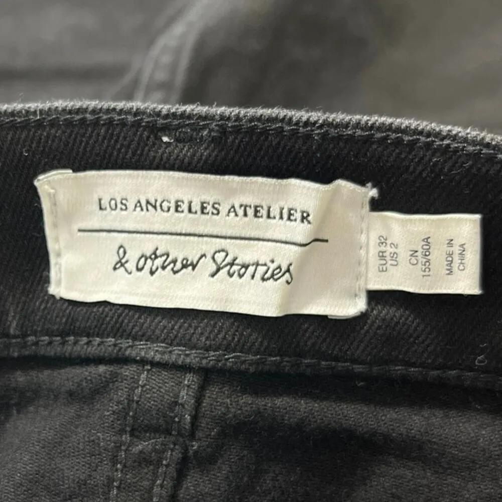 & Other Stories Women's Black High Waisted Raw Hem Mini Denim Jean Skirt Size 2 - Image 4