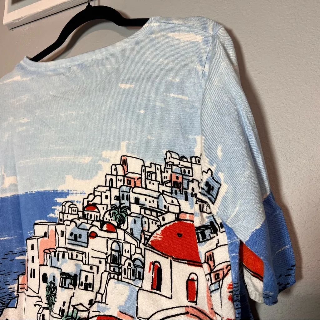 Joseph A Santorini Greece Sweater Size XL Skyline Cityscape Travel Europe - Image 6