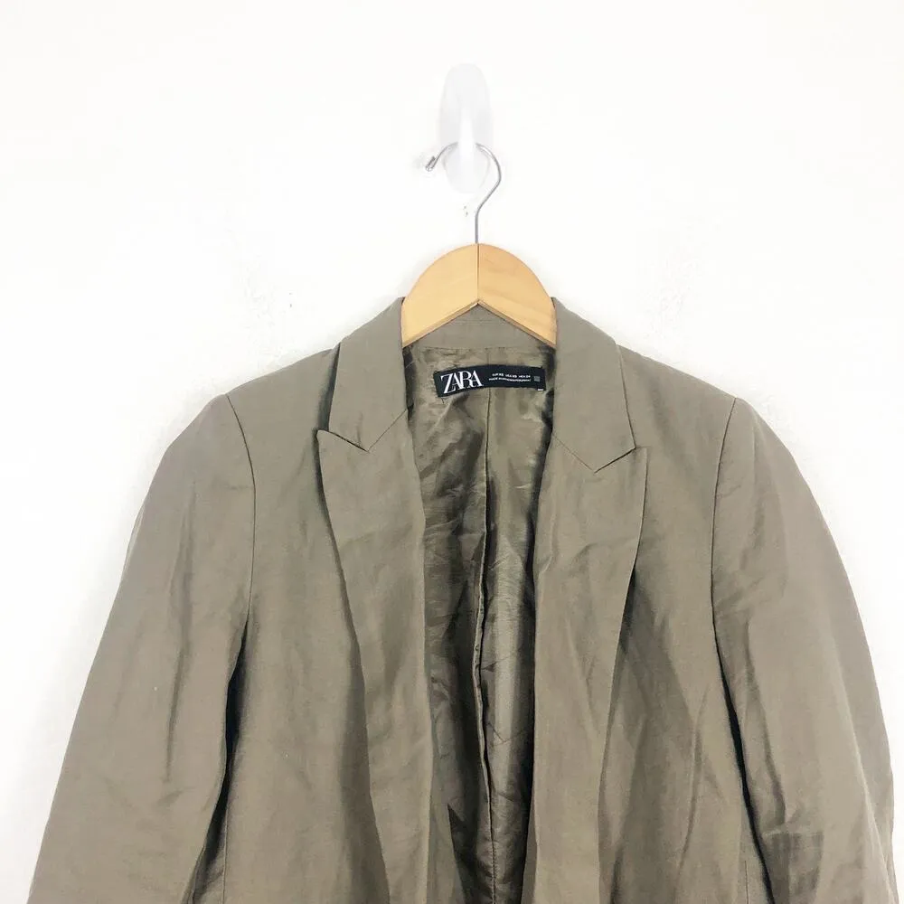 Zara Green Open Oversized Blazer Size XS Olive Boyfriend Workwear Lagenlook - Image 4