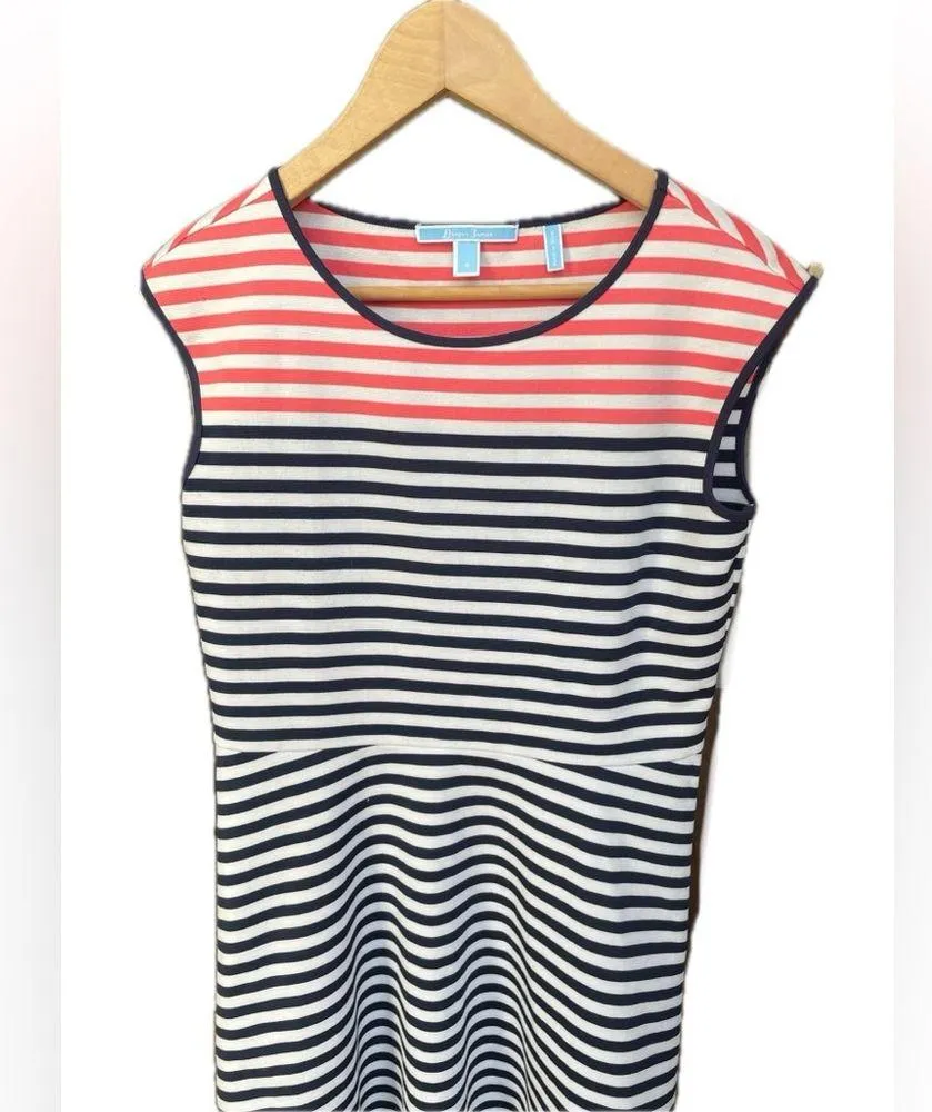 Draper James Ponte A Line Stripe Dress Size Small Nassau Navy Coral Preppy EUC - Image 4