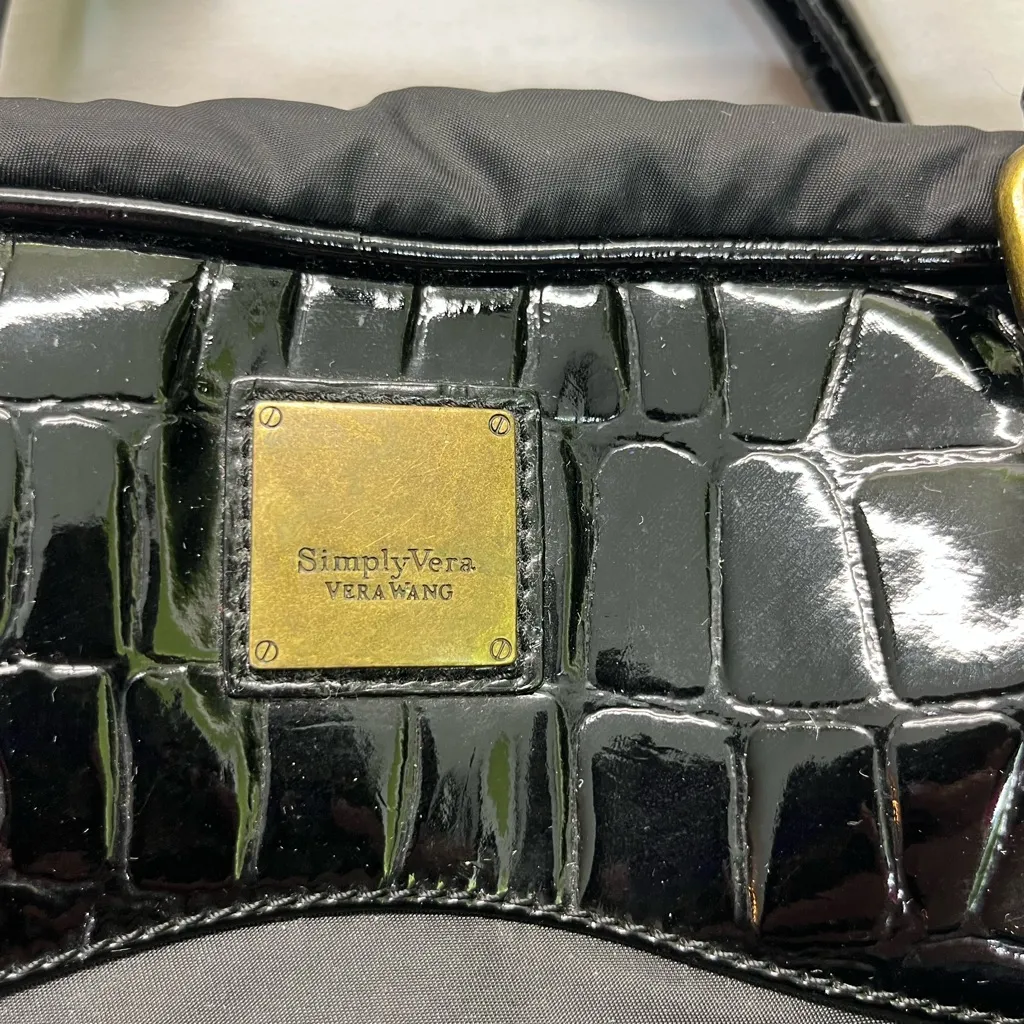 SIMPLY‎ VERA VERA WANG BLACK CROCK PATENT TRIM TOTE BAG BOWLING BAG STYLE PREOWN - Image 2