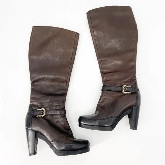 FENDI Brown Black Leather Two Tone Boots - Image 5