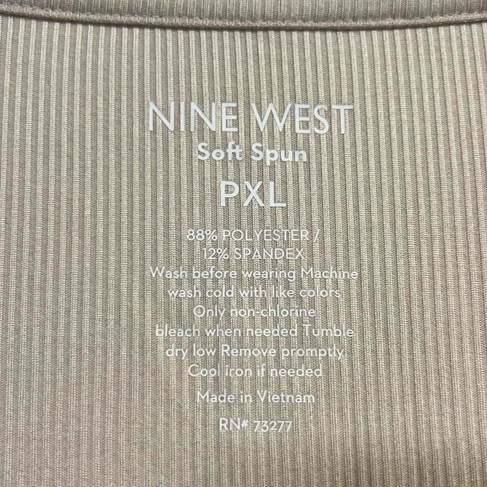 Nine West Soft Spun PXL Neutral Beige Ribbed Short Sleeve T Shirt - Image 2