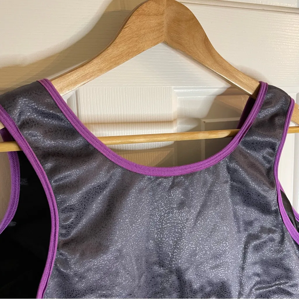 Enell Women's Gray Sports Bra with Purple Trim W/Hook & Eye Front Closure Size 7 - Image 6
