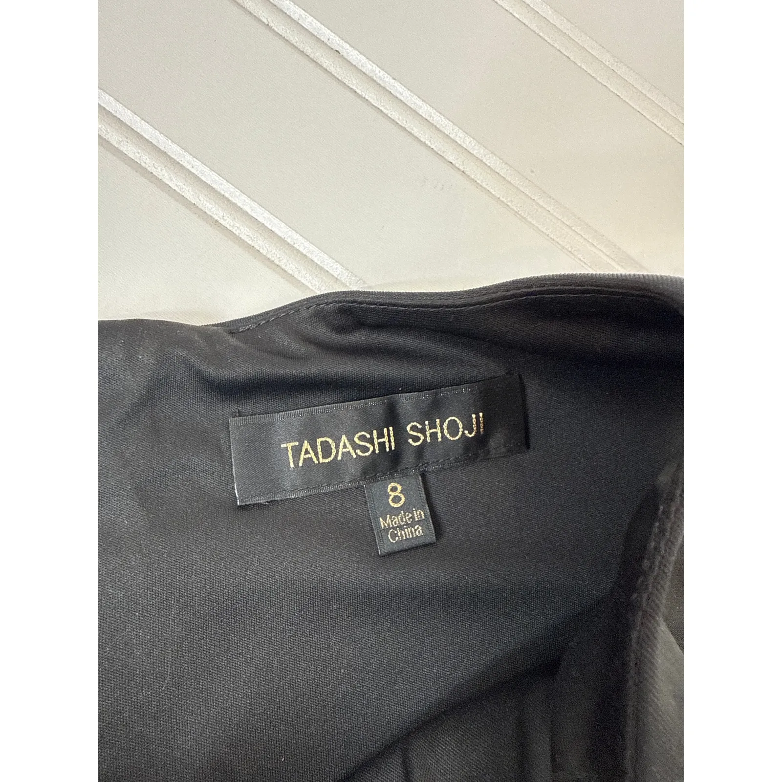 Tadashi Shoji Neoprene Navy & Black Metallic Sheath Cocktail Party Midi Size 8 - Image 7