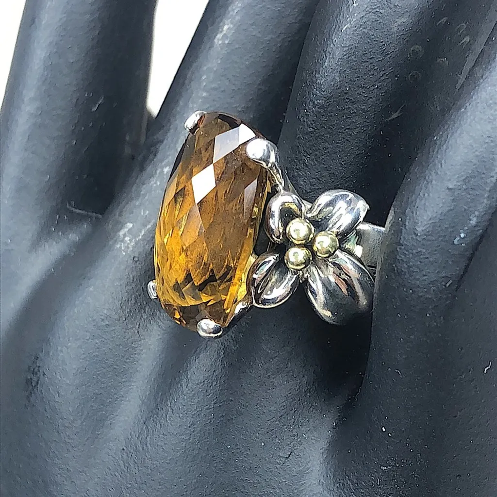 ANN KING Whiskey Topaz Floral 18k Yellow Gold 925 Sterling Silver Ring - Image 8