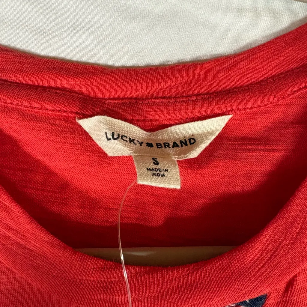 Lucky Brand Women's Heart Flag Embroidered T-Shirt, size S NWT - Image 4