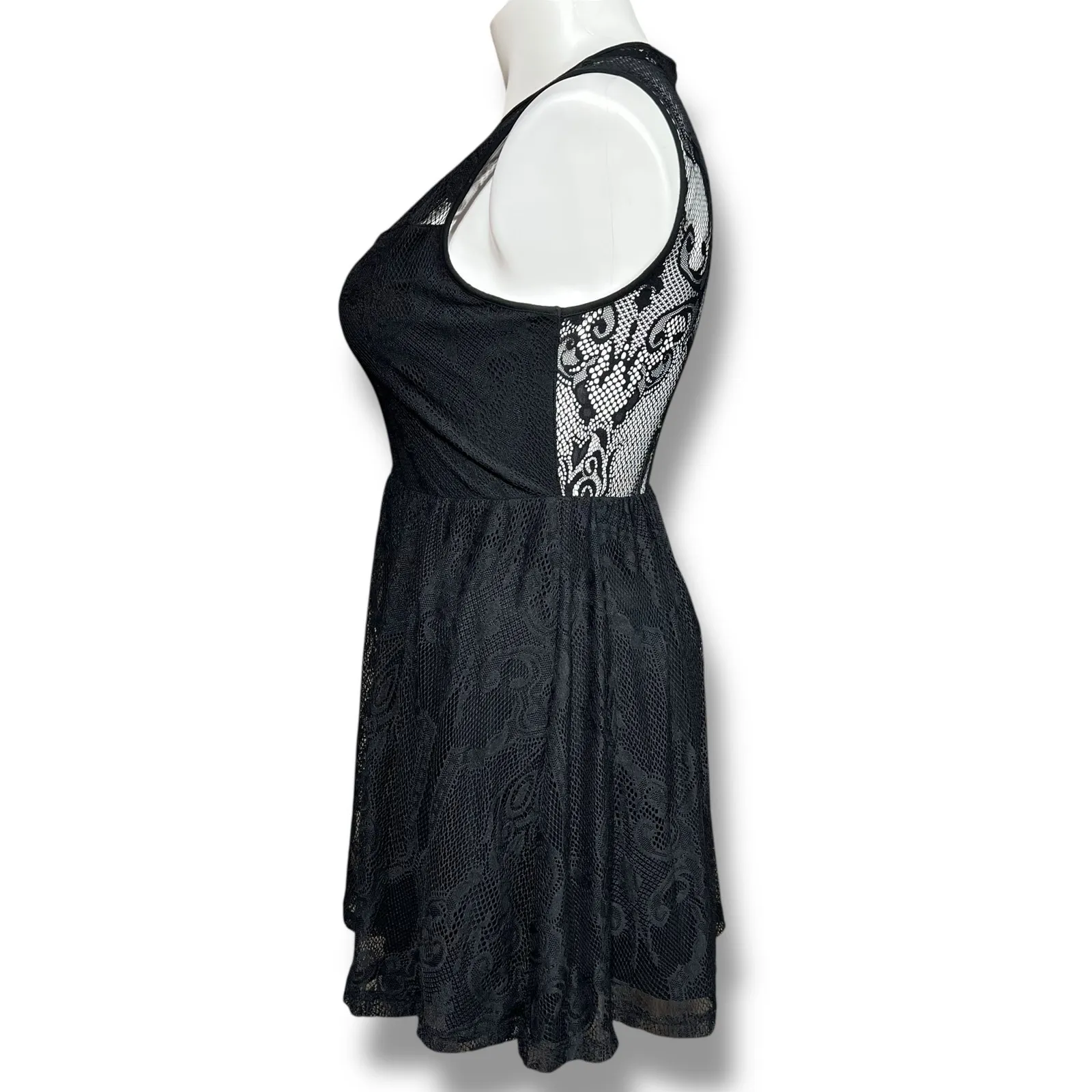 Express Womens Party Dress Fit & Flare Sheer Lace Bodice Back Black Large - Image 6