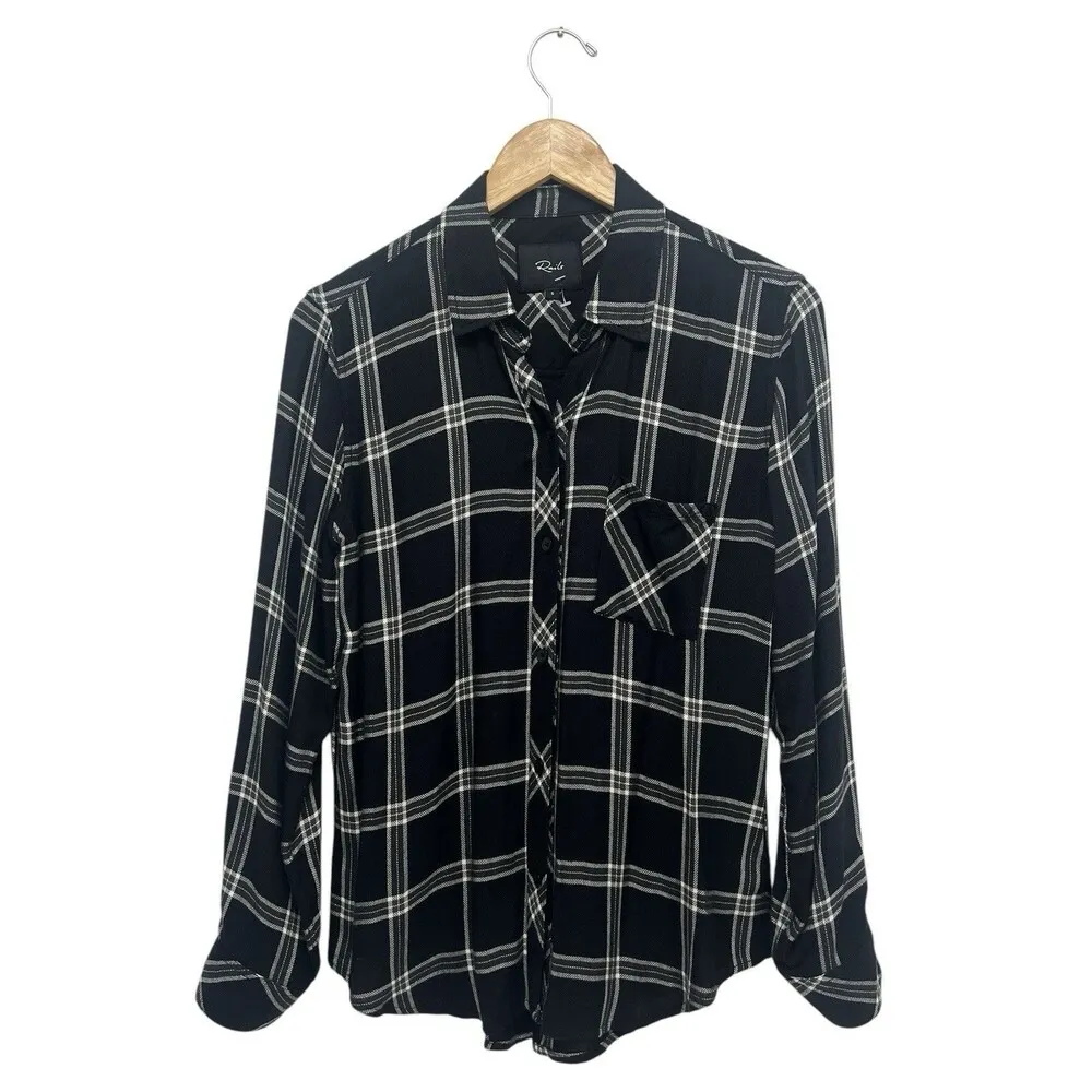 Rails Hunter Shirt Ash Cream Gray Plaid Long Sleeve Button Down Black Women’s S - Image 2