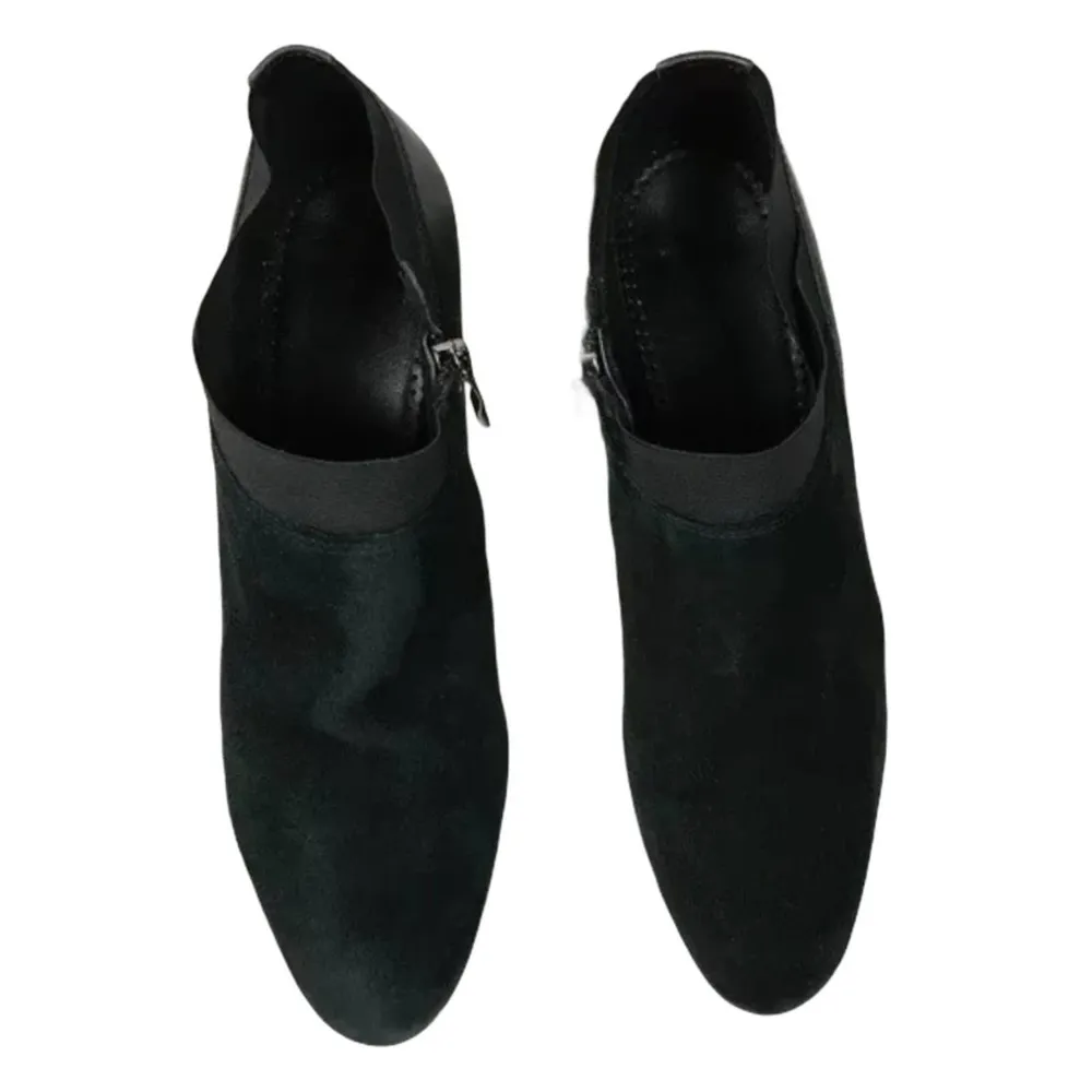 ARA Suede Black Booties Almond Toe Side Zipper Block Leather Heels Torrence 10 - Image 8