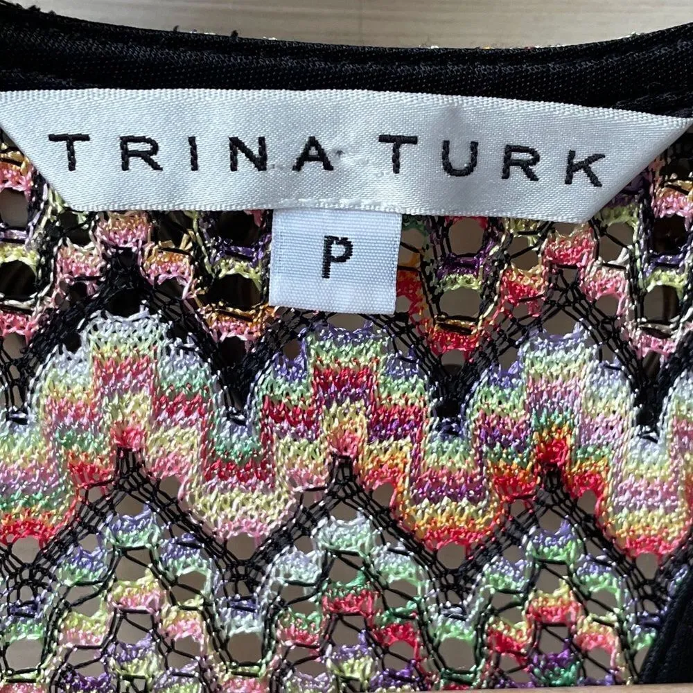 Trina Turk Rainbow Chevron Knit Tank Top Size P Black Pink Blue Purple Yellow - Image 3