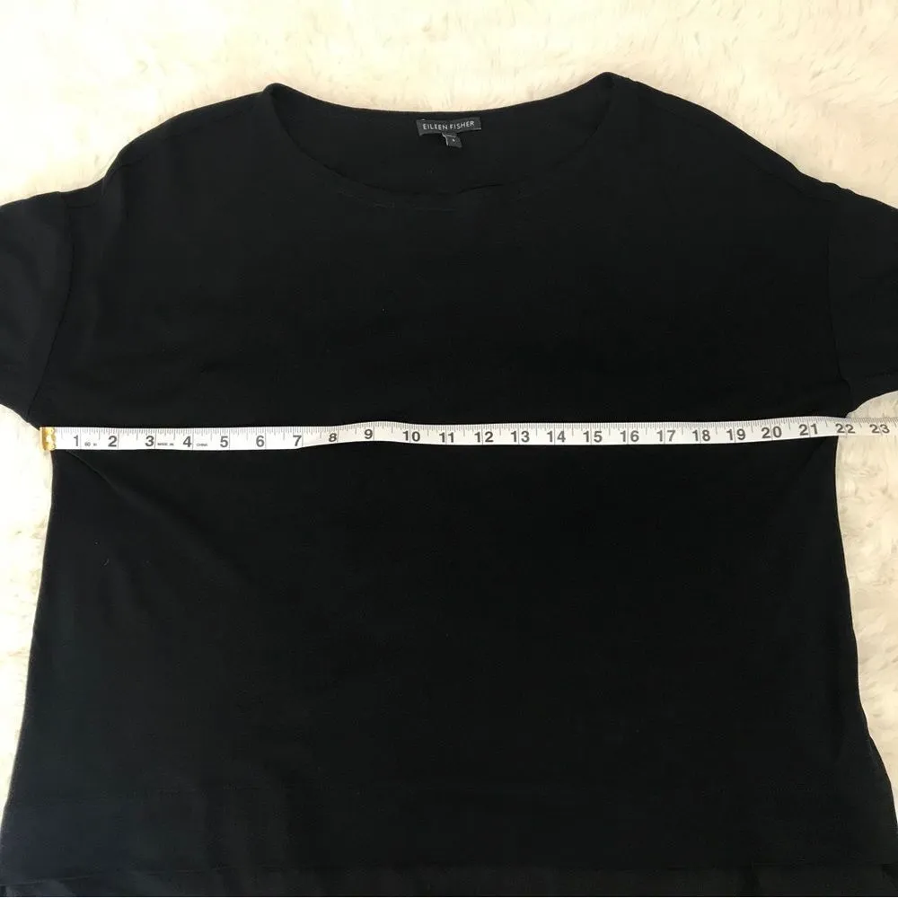 EILEEN FISHER Black Sheer Silk Long Sleeve Tunic Top Jersey Classic Size‎ Small - Image 10