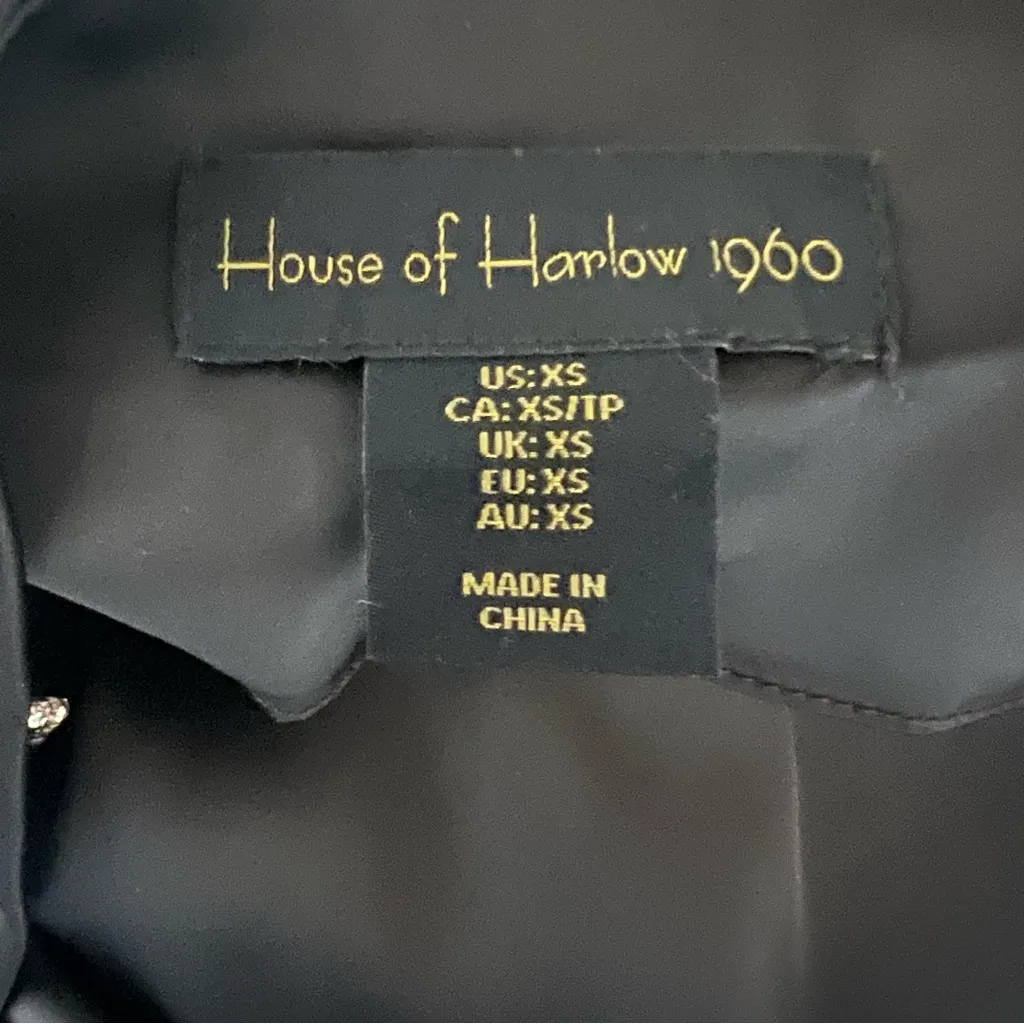 House of Harlow 1960 Black Satin Slinky Cami Top Rhinestone Draped Glam Sz XS - Image 8