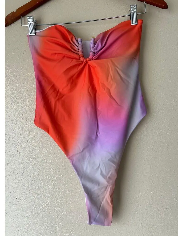 PrettyLittleThing Orange Multi Ombre Bandeau Swimsuit Size US 6 - Image 2