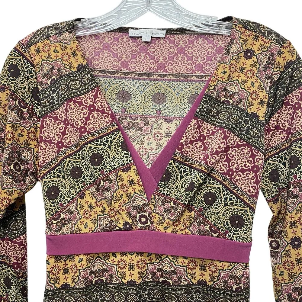 Moa Moa Babydoll Large Top Blouse Vneck Tie Back Fairy Grunge 90s Whimsy Romance - Image 2