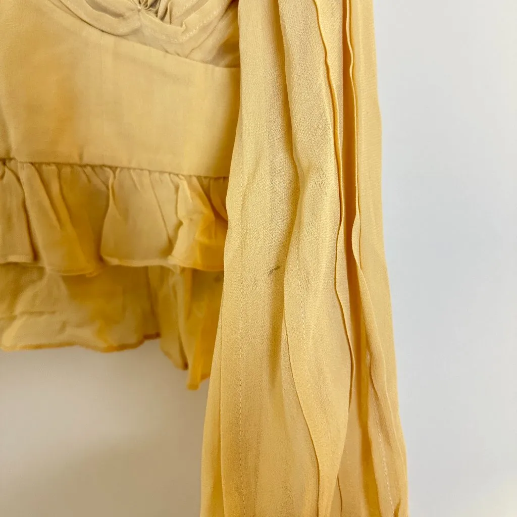 FARM RIO Pleated Peplum Top in Beige Size Medium - Image 7