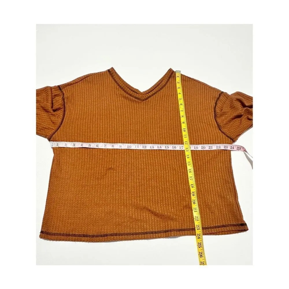 Shein Women's Waffle Knit V Neck Long Sleeve Curve Pullover Sweater Brown Sz 2XL - Image 7