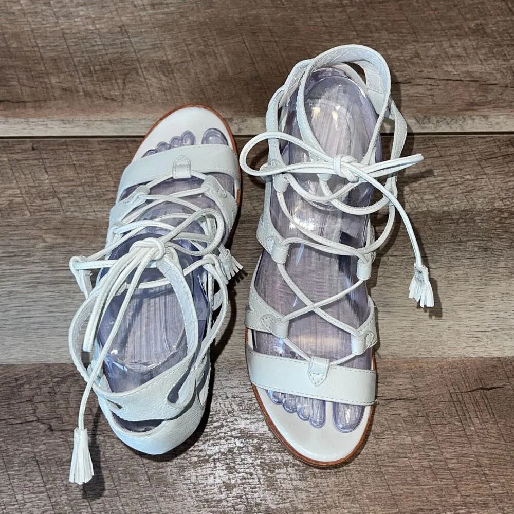 Frye Womens Heather Lace Up Tassel Cork Wedge Gladiator Sandals White Tan Size 6 - Image 5