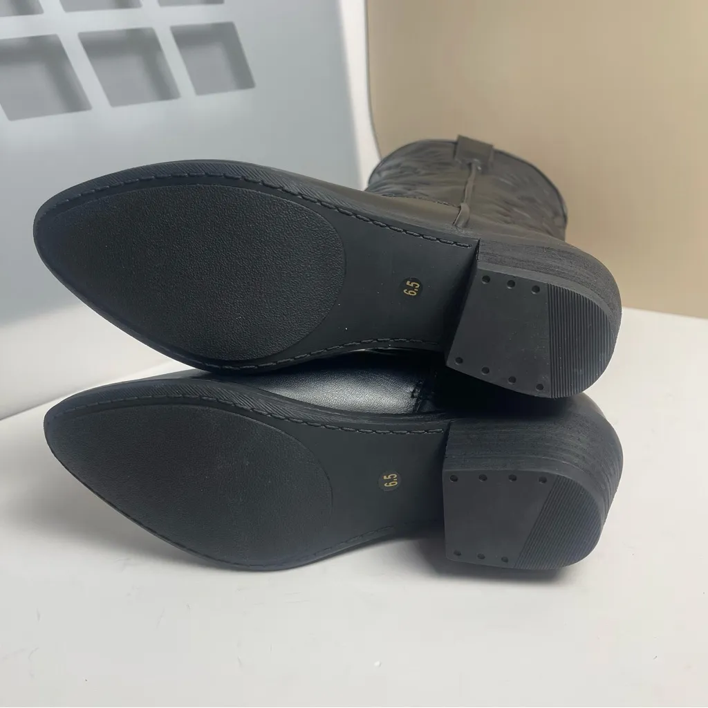 Steve Madden HAYWARD BLACK LEATHER boots Western Cowboy Boots Cowgirl Sz 6.5 - Image 7