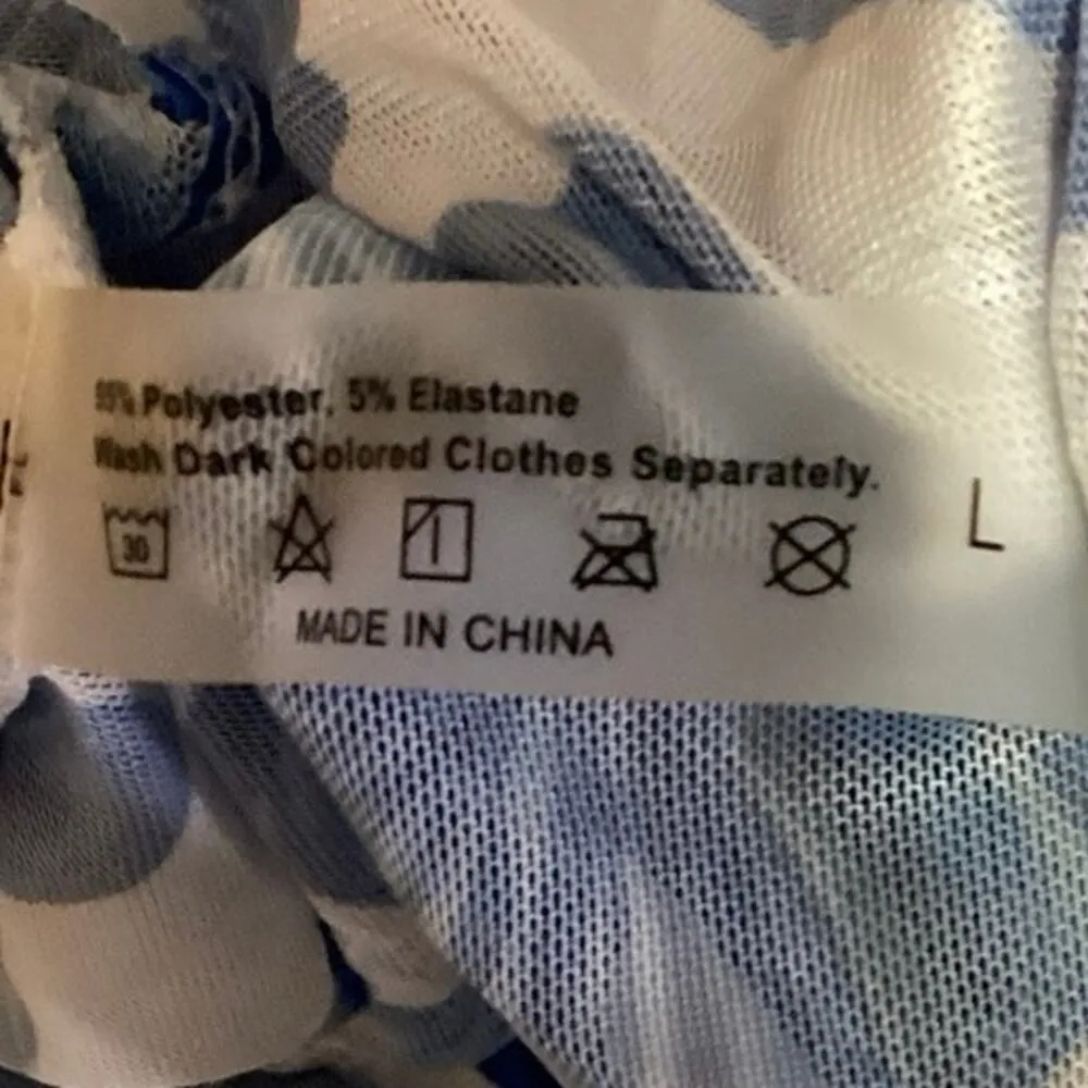 Women's Mesh Tall Semi Sheer Blue Tropical Leaf Print Swim Coverup Dress Size L Size L - Image 5