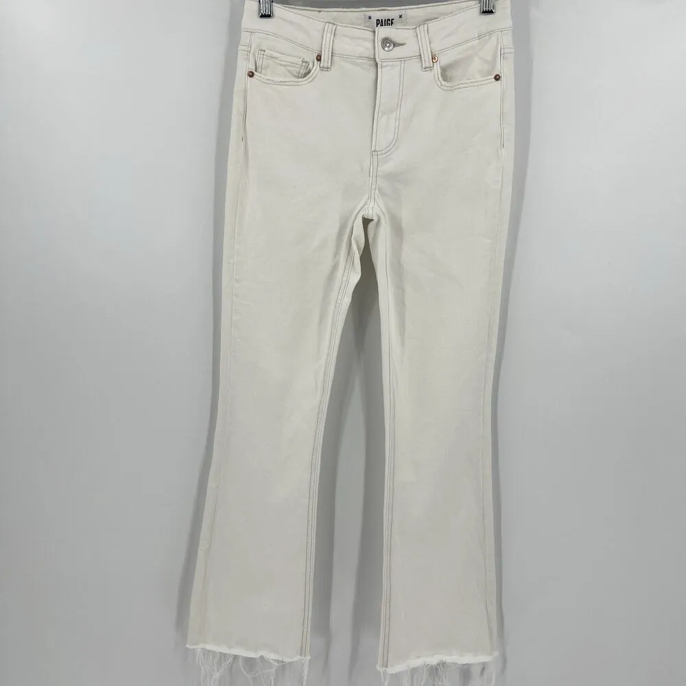 Paige Colette Crop Flare Jeans Ivory Golden Sand Distressed‎ Raw Hem Size 26 - Image 3