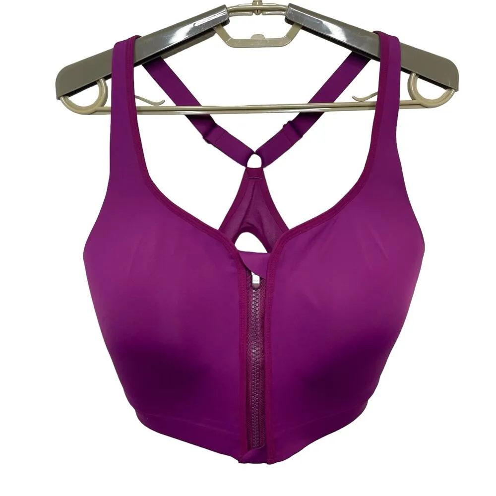 Athleta Advance Zip Front Bra B-DD Fuchsia Sports Athletic Nylon Size 38DD - Image 4