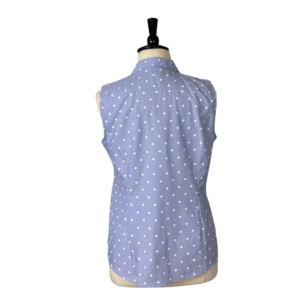 Talbots Top Collared Button Down Sleeveless Blue White Polka Dot Women’s Size 18 - Image 4