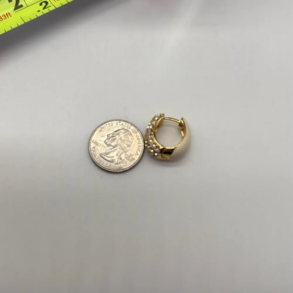 Joan Rivers Gold Plated Crystal Hoop Pierced Earrings Ivory Enamel - Image 8