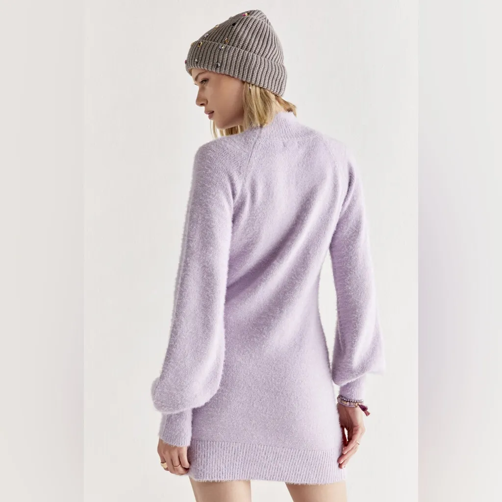 Miami Francesca’s Rosemary Mock Neck Fuzzy‎ Sweater Mini Dress Soft Lilac medium - Image 2