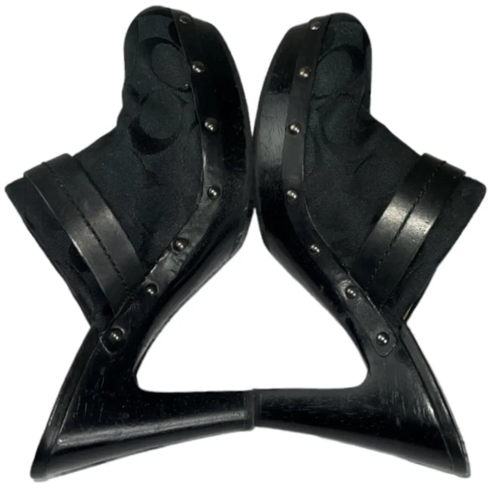 Coach Signature Ivy Women's Fabric Clogs Slip-On Size 6.5B Black Wooden - Image 4