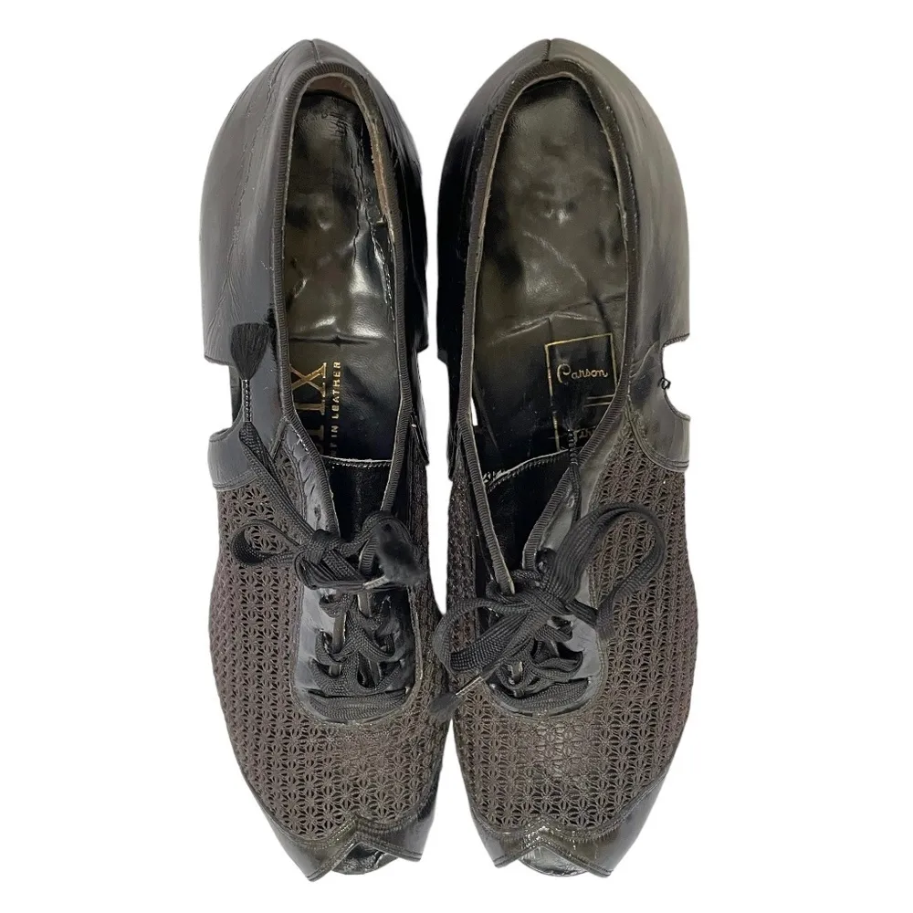 1940s Matrix x Carson Pirie Scott & Co Black Mesh Leather Heeled Oxford Loafers Size 6.5 - Image 12