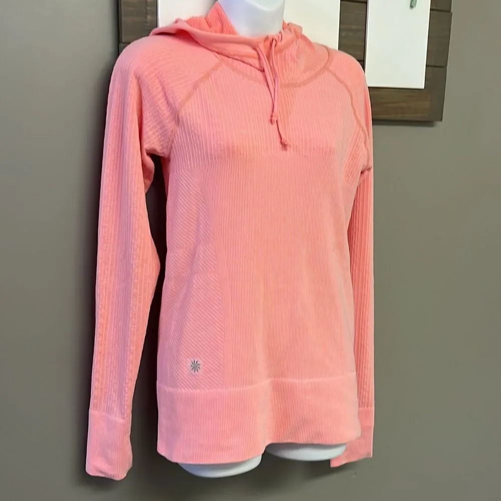 Athleta Bright Salmon Pullover Fitted Hoodie with Drawstrings & Thumb Holes- Med - Image 4