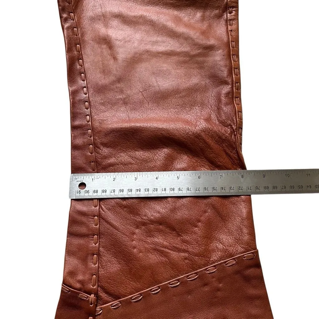 Vintage 1970s Whipstitched Buckskin Leather Flare Pants Size 30” Brown - Image 14