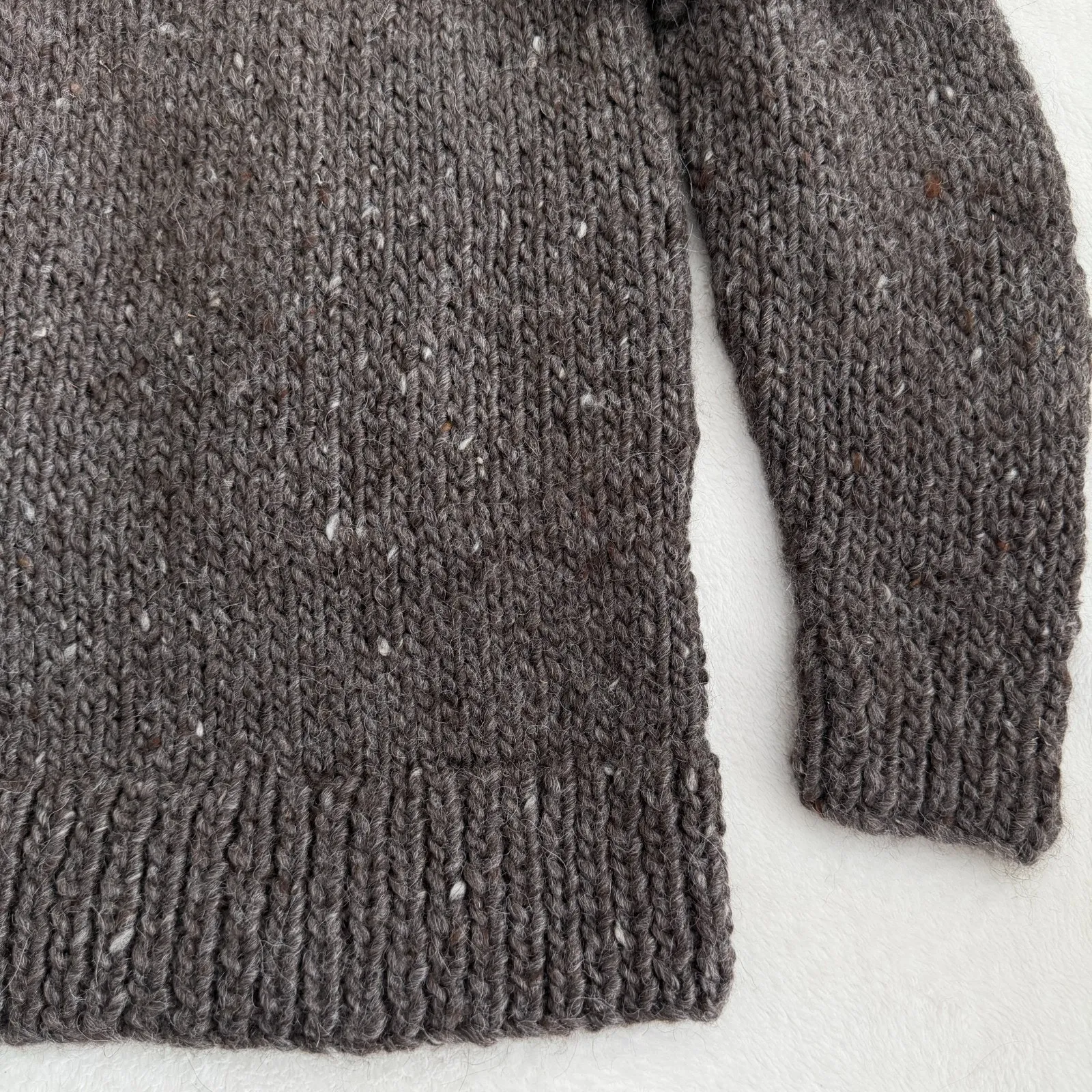 Handmade Alpaca Wool Sweater M/L Fringe Hand Knit Boho Artisan Peru Eco Undyed Brown Size M - Image 6