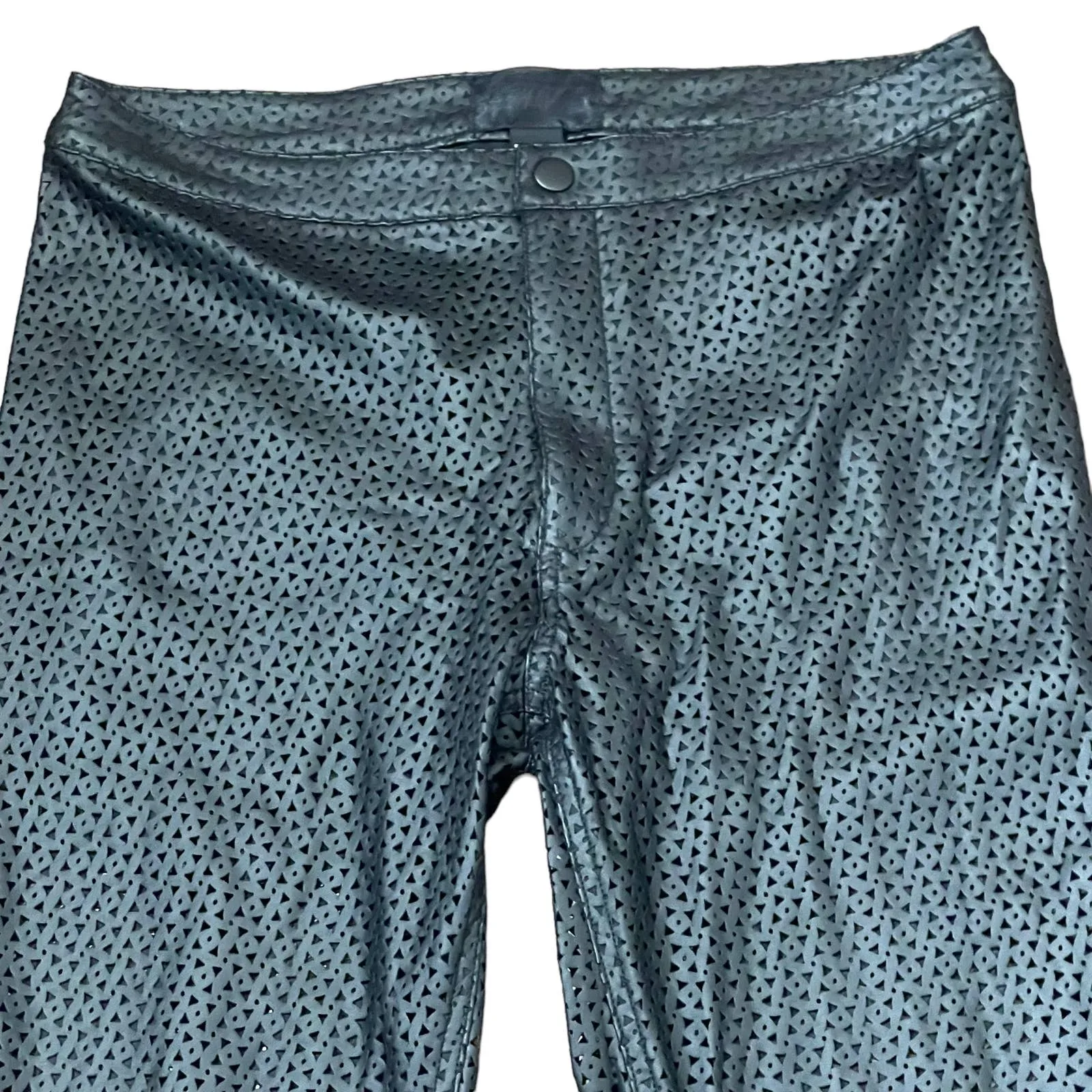 H&M Polyurethane Coat Pants‎ Size 8 Black Triangle Openings Pleather 31X29 - Image 2