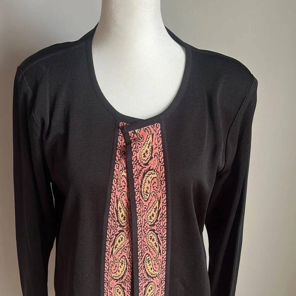 Exclusively Misook Black Pink Paisley Embellished Cardigan Acrylic - Image 3