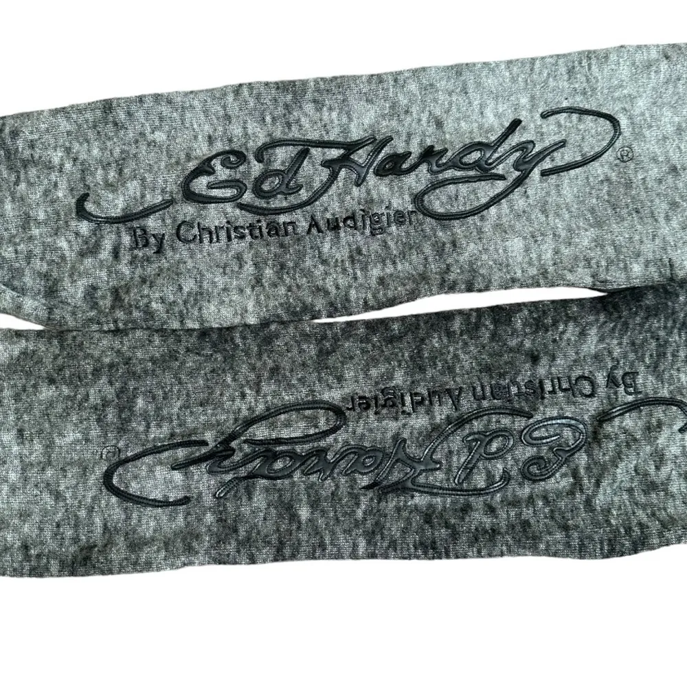 Vintage Ed Hardy Christian Audigier Embroidered Logo Faux Leather Black Gray Y2K - Image 2