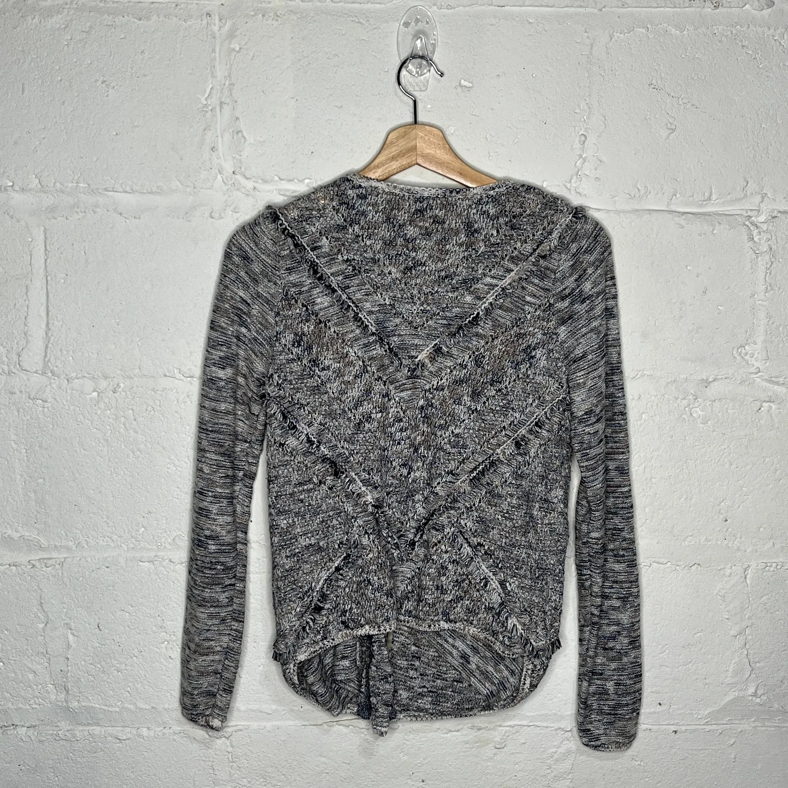 Lucky Brand Women’s Moto Fringe Sweater Jacket Blue White Gold Size Small - Image 7