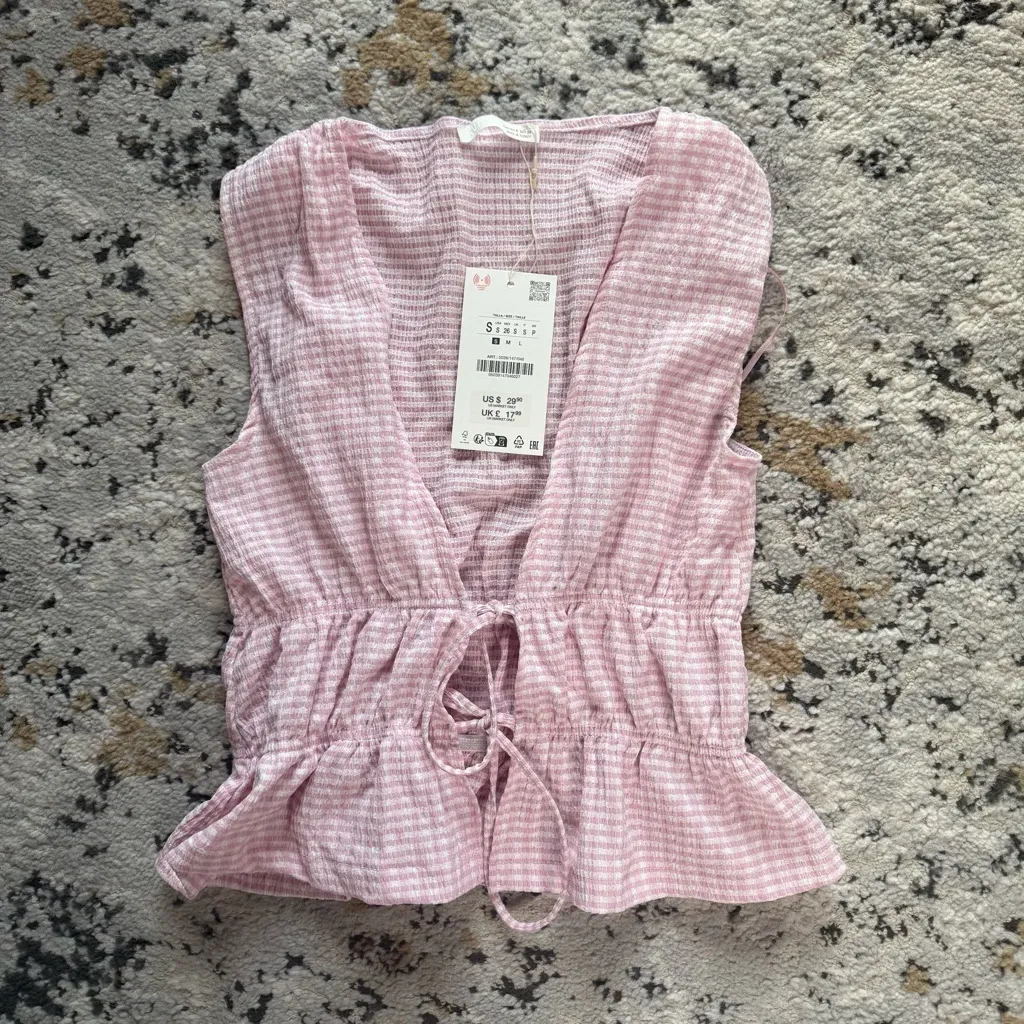 Zara Pink Gingham Crop Top - Image 7