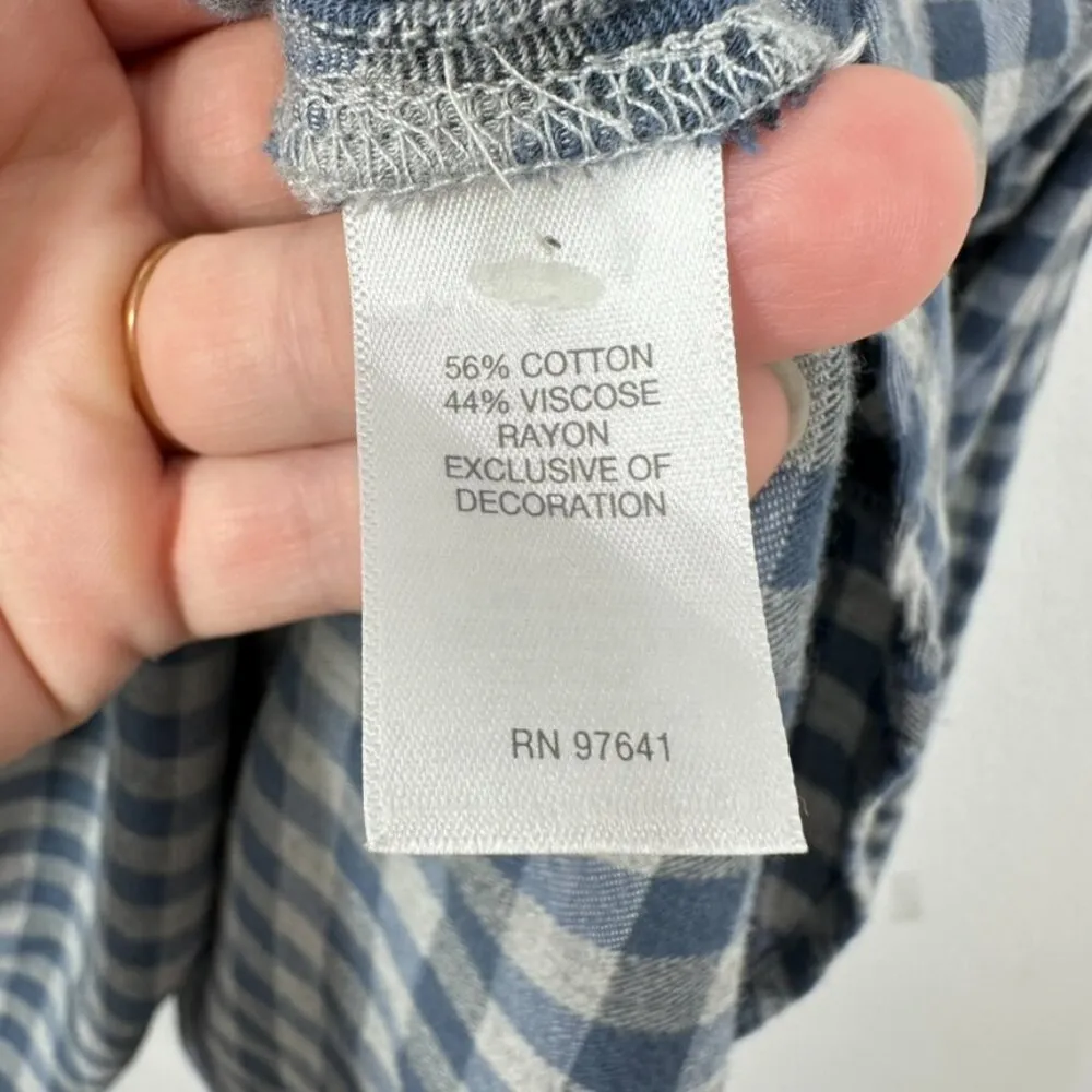 J. Jill Size Large Blue Grey Checkered‎ V Neck Popover Blouse Cozy Casual Fall - Image 7