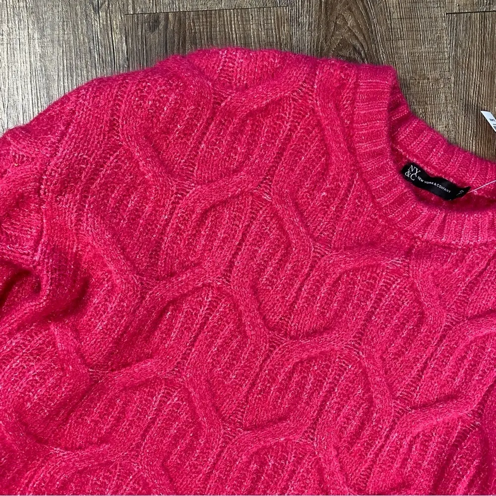 New York & Company Sweater Women Size XL Pink Cable Knit Crew Neck Ribbed Trim - Image 7