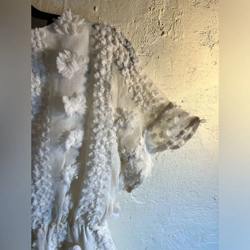 Dress by Vernacular, mini to knee, ivory cream with gorgeous floral poofs Medium - Image 12