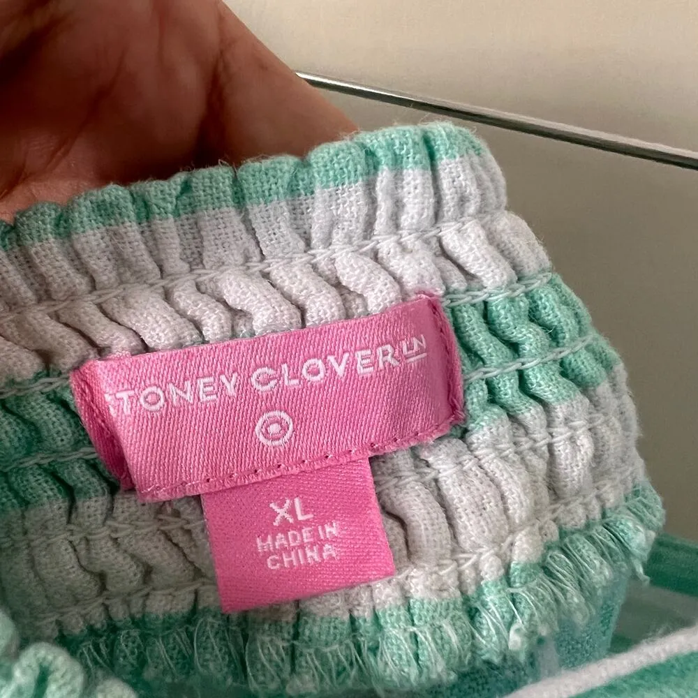 Stoney Clover Linen Blend Mint Striped Tank Top with Tie Straps. Size XL. White - Image 4