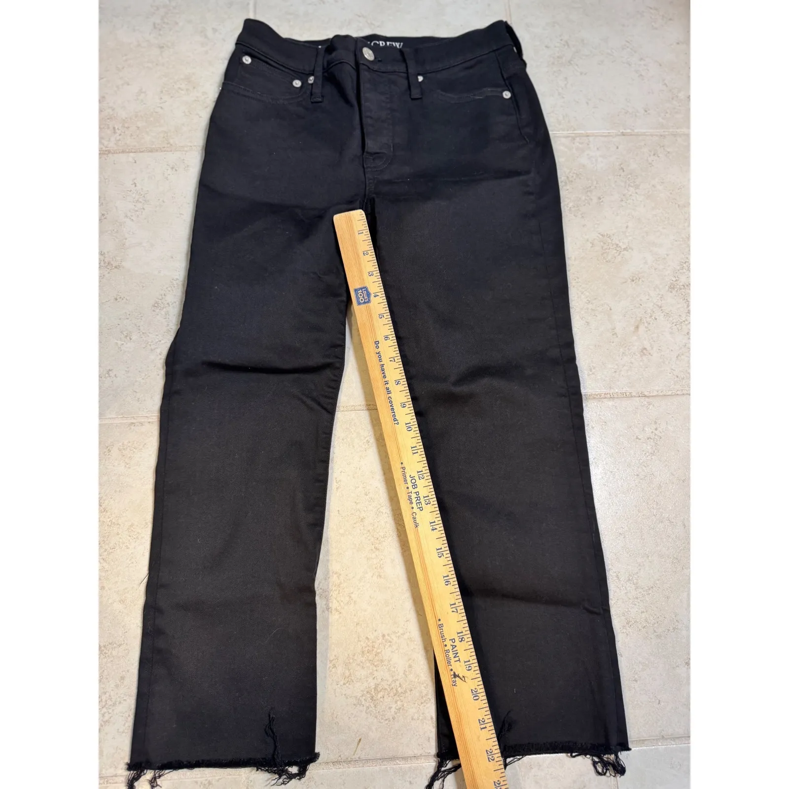 J Crew 9 Inch Demi Boot Crop Black Denim Jeans Raw Hem Size 26P petite - Image 2