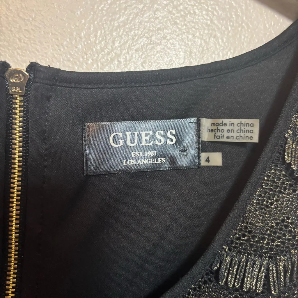 Guess Women’s Dress Fringe Scallop Sleeveless Lined Black Gold Size 4 - Image 3