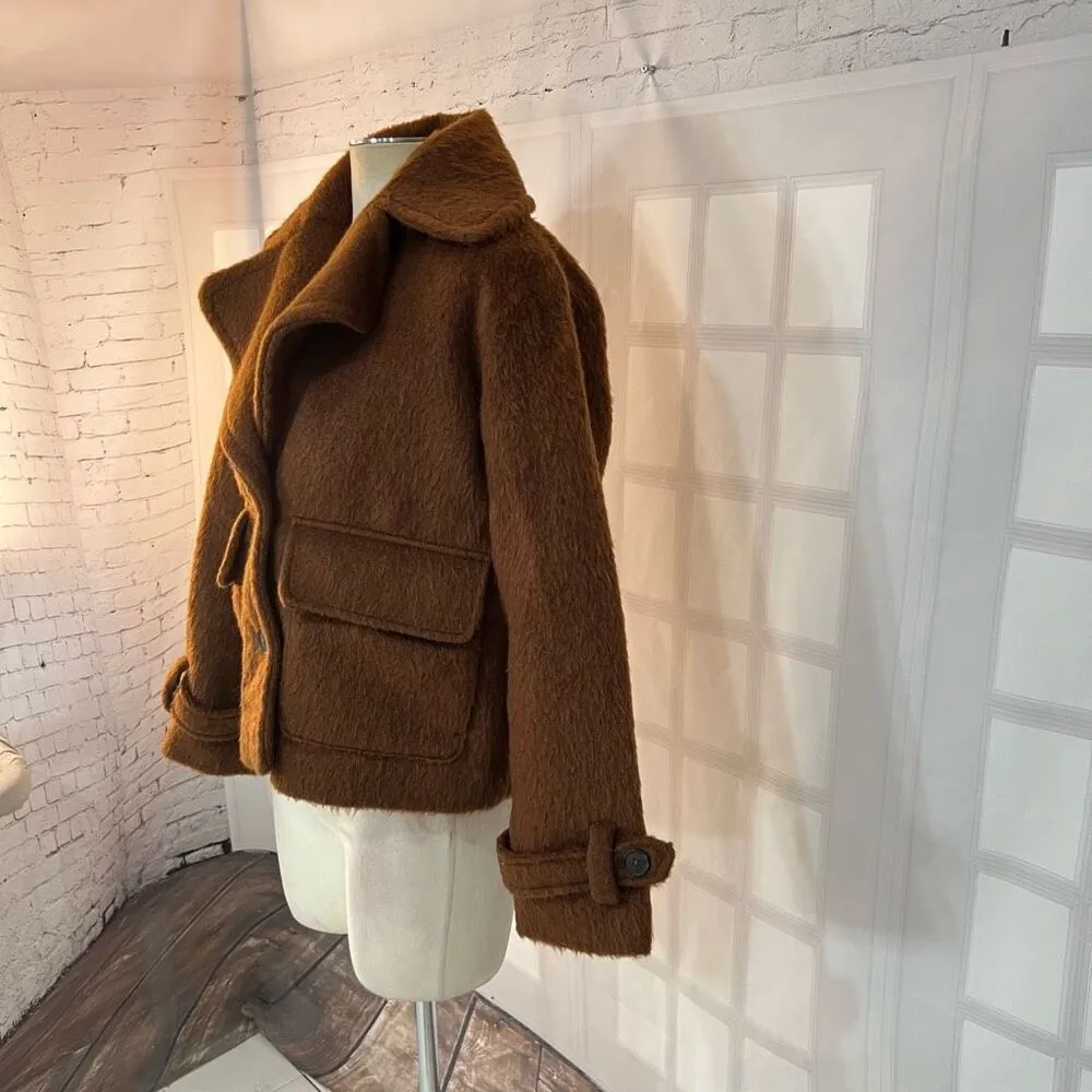 A New Day  Brown Two Button Spread Collar Lined Furry Jacket Size Small - Image 4