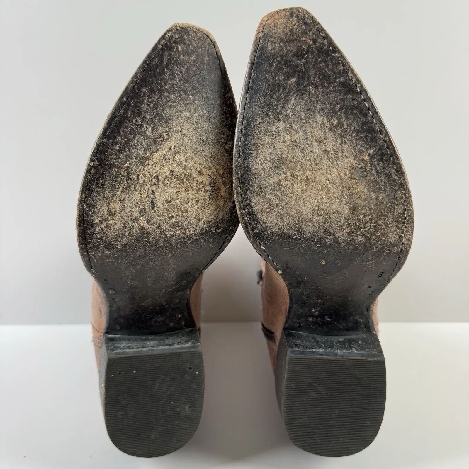 Sundance  Womens Beige Studded Leather Western Cowgirl Ankle Boots Size 8 - Image 5