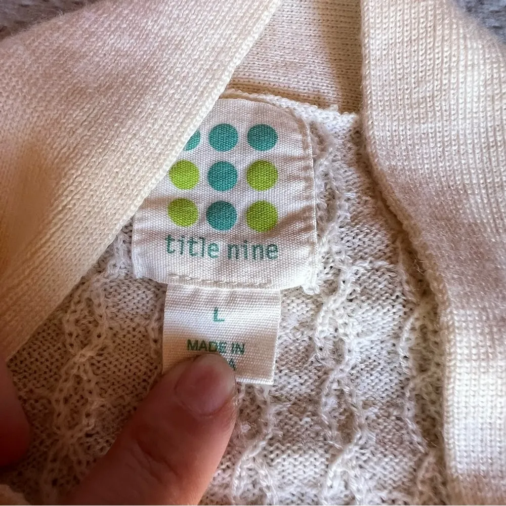 Title Nine Women's Cream Delicate Knit Open Cardigan 100% Washable Wool Large - Image 4